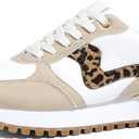 LUCKY STEP Women's Platform Fashion Sneakers Tennis Retro Walking Casual Trainers Stylish Durable Deluxe Skate Running Shoes(Beige/ Leopard, 8)