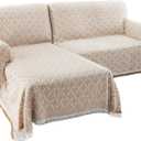 Turquoize Sectional Couch Covers L Shape Couch Cover Sectional Sofa Cover Washable 2 Pieces Blanket for Sectional Sofa Feature Geometrical Woven Jacquard Fabric (Chaise/2 Seats, Khaki/White)