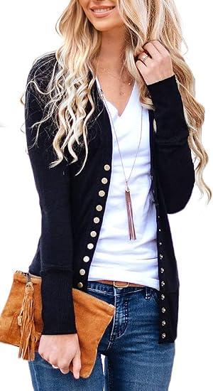 NENONA Women's Long Sleeve Lightweight Summer Cardigans Open Front Button Down Basic Soft Fall Fashion Outwear, Size S