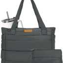 Lightweight Puffer Tote Bag for Women, Quilted Shoulder Bag with Laptop Compartment, Travel, Work, School, Teacher | 15.6" Laptop Sleeve, Foldable Design, Cup Holder Pocket, Daily Carry On Bags