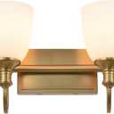 Vintage Bathroom Vanity Light Fixtures, Aged Brass 2 Lights Wall Sconce Lighting with Opal Glass Shade, Porch Wall Mount Light Fixture for Bathroom, Mirror Cabinets Hallway Stairs