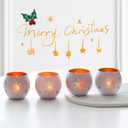 Snowflake Christmas Candle Holders Set of 4, Gold & White Glass Tealight Votive Holders for Winter Decor, Xmas Table Centerpieces, Indoor Christmas Decorations, Ideal