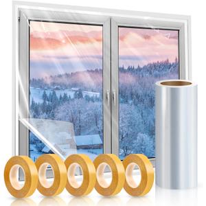 Window Insulation Kit, 63 × 394 Inch and 87 x 110 inch Plastic Window Covering for Winter, Window Insulation Film Window Wrap Insulation Windows Winterizing Kit with DoubleSided Tape