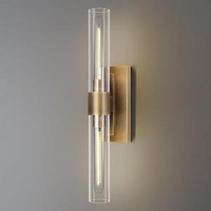 Brass Vanity Light Hardwired, 2-Light Bathroom Wall Sconce Over Mirror, 22.8" Gold Vanity Lights for Bathroom, Dimmable Wall Sconce with Glass Tube, Linear Wall Sconces for vertical and horizontal