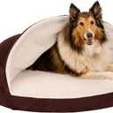 Furhaven 44" Round Cooling Gel Dog Bed for Large Dogs w/ Removable Washable Cover, For Dogs Up to 80 lbs - Sherpa & Suede Snuggery - Espresso, 44-inch (44" x 44" x 3")