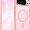 FNTCASE for Google Pixel 10 Pro XL Case: for Pixel 9 Pro XL Case [Fit for Magsafe] Translucent Matte [with Screen Protector] Military Grade Shockproof Protective Magnetic Phone Cover (6.8inch - Pink)