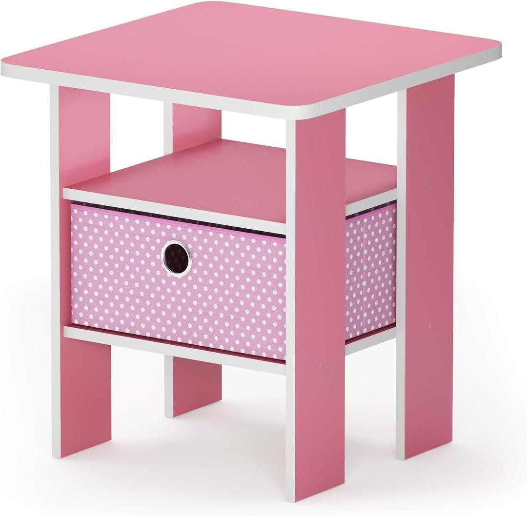 Furinno Andrey End Table / Side Table / Night Stand / Bedside Table with Bin Drawer, Pink/Light Pink (1-Pack, Center Bin)