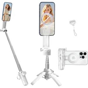yAyusi Magnetic Compact Mini Phone Selfie Stick, Mag-Safe 4 in 1 Small Portable Pocket Tripod for iPhone/Android, with Removable Phone Clip  Remote for Photograph/Live Streaming/Video Recording