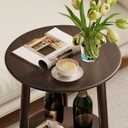 Round End Table,Solid Wood Small Round Table with Lower Shelf,Round Side Table,Nightstand for Small Spaces,Living Room,Bedroom(Walnut)
