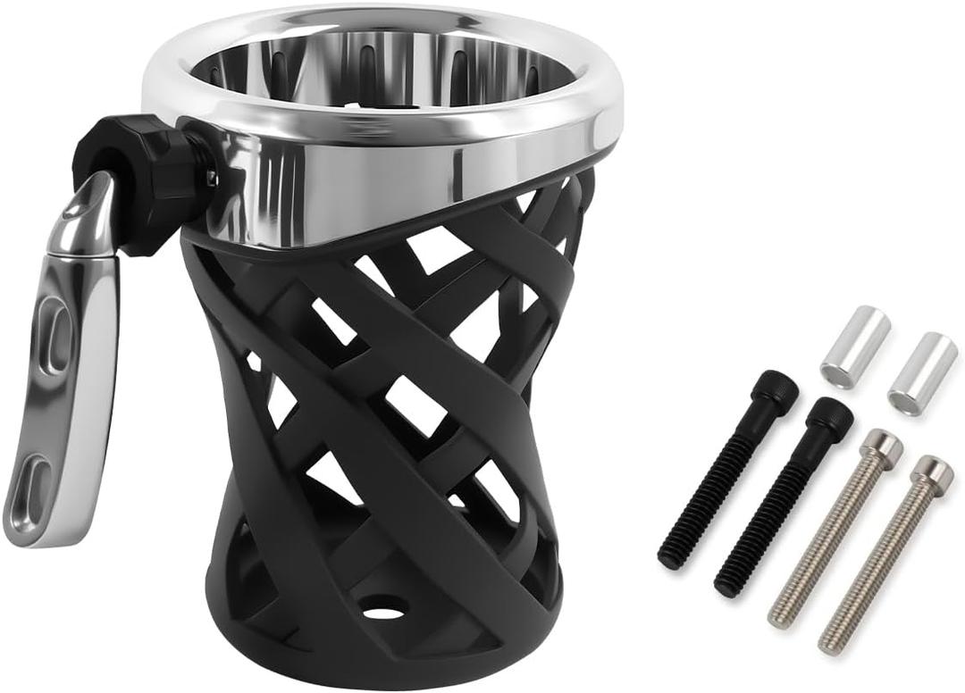 Motorcycle Universal Cup Holder for Harley Davidson Touring Road King, Dyna, Road Glide Limited, Fat Boy, Street Glide, Sportster XL883 1200, Electra Glide, Honda Goldwing GL1800 (Sliver, 5.3-inch)