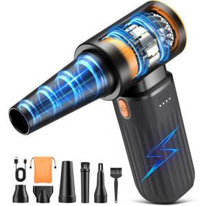 Compressed Air Duster, 260000RPM Cordless Electric Air Blower with Brushless Motor, 3-Speed Adjustable & Rechargeable – Powerful Dust Cleaner for Keyboard, Computer, Car, Outdoor, Air Bed
(Black)