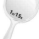 Hand Mirror, Double-Sided 1X/15X Magnifying Mirror with Handle, Acrylic, 8.3" L x 4.5" W, Clear, Pack of 1