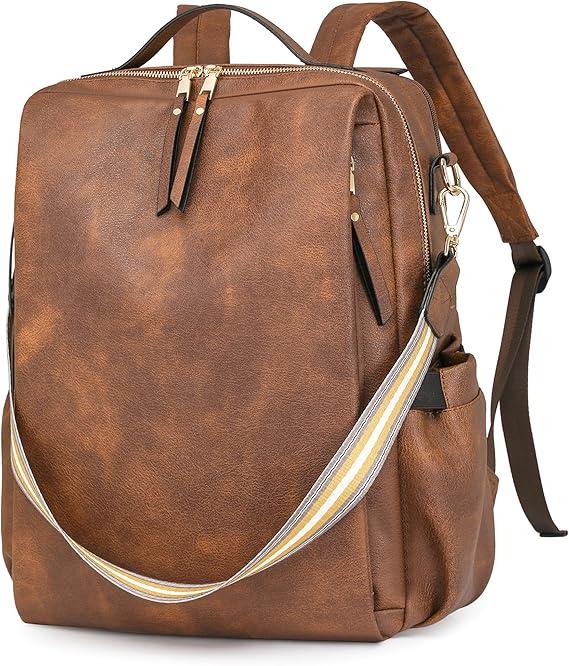 Dora & Liz Leather Laptop Backpack for Women, 15.6 Inch Travel Computer Bag | Built-in 15.6 inch laptop compartment, ideal backpack for college, office work and daily travel