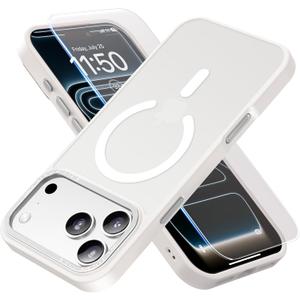 Stronger Magnetic & Shockproof for iPhone 17 Pro Max Case,Fit for MagSafe, with Screen Protector & Wrist Strap, Military-Grade Drop, Translucent Slim for iPhone 17 ProMax Case,Glacier White