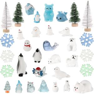 34 Pcs Winter Mini Resin Figurines, Miniature Winter Figurines for DIY Cake Decoration Ornaments Crafts Moss Landscape