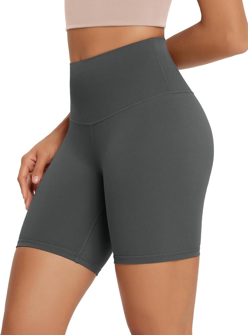 ODODOS High Waist Workout Shorts for Women Tummy Control Workout Gym Athletic Biker Shorts-6" Inseam, Charcoal, Medium (Gray, M)