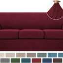 Turquoize 4 Piece Sofa Covers for 3 Cushion Couch Sofa Slipcover Soft Couch Cover for Dogs-Washable Sofa Furniture Covers with 3 Individual Cushion Covers,Jacquard Fabric(3 Cushion Sofa, Burgundy)