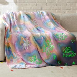 Bedsure Unicorn Glow in The Dark Blanket - Pink Blanket for Girls Kids Boys as Unicorn Birthday Decorations, GentleSoft Cozy Cute Throw for Couch Sofa Bed Home Decor, 50x60 Bedsure Unicorn Glow in The Dark Blanket - Pink Blanket for Girls Kids Boys as Unicorn Birthday Decorations, GentleSoft Cozy Cute Throw for Couch Sofa Bed Home Decor, 50x60