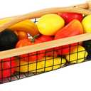 yeesport Metal Wire Garden Hod Harvest Basket with Wood Handle, 16.5 x 7.9 x 4.8 in, Large Capacity Fruit and Vegetable Storage Basket for Kitchen, Pantry, and Garden