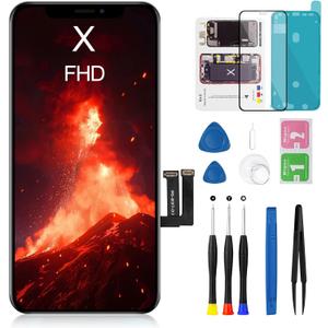 for iPhone X Screen Replacement 5.8 inch FHD LCD Front Glass Panel 3D Touch Display Digitizer Assembly with Repair Tool Kit Waterproof Adhesive, for Model A1865, A1901, A1902