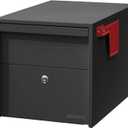 Adoorn Lockable Post Mount Mailbox | Small (Black), Size 12 x 12 x 18.5 (HxWxD) Anti-Theft Locking Mailbox with 2 Keys, Modern Mailbox with Flag, Weatherproof Mailboxes for Outside