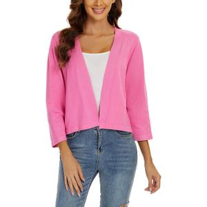 Satuun Women's 3/4 Sleeve Shrugs Lightweight Open Front Cropped Cardigan Tops, XXL