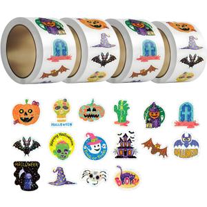 4 x 1000Pcs Teacher Reward Stickers, 4Rolls Pumpkin Ghost Halloween Theme Sticker for School Classroom Halloween Party Favors Supplies, Goody Bag Stuffers(1.5 Inch)