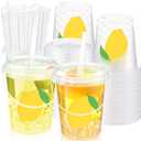 Funnymoom 50 Set Lemonade Buckets with Lids and Straws 34oz Clear Plastic Drink Cups Disposable Cocktail Drinking Pails with Handles Bulk for Summer Lemon Themed Wedding Birthday Party Supplies