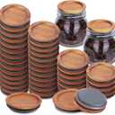 36Pack Regular Mouth Mason Jar Lids Acacia Wooden Storage Canning Jar Lids Ball Jars Bamboo Wooden Lids with Airtight Silicone Seal Ball Wooden Lids for Mason Jars, Brown