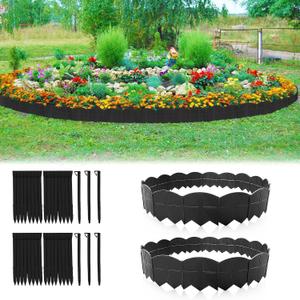 Vashly 20Ft Garden Edging 5.9 in Tall Landscape Edging 20 Pcs Garden Border Edging Plastic Flower Bed Edging Borders Lawn Edging with 20 Pcs Garden Stakes, Black
