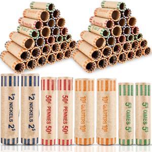 640 Pcs Assorted Coin Wrappers Rolls Heavy Duty Preformed Coin Wrappers Paper Rolls Wrapping Tubes Includes Quarters, Pennies, Nickels and Dimes for Bank