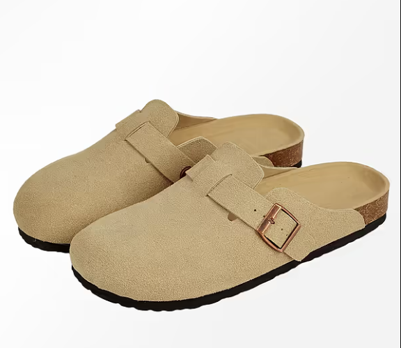 Genuine Suede Clogs for Women Men Soft Cork Footbed Leather Mules Comfort Potato Shoes with Arch Support, Taupe 44, Size 272mm
