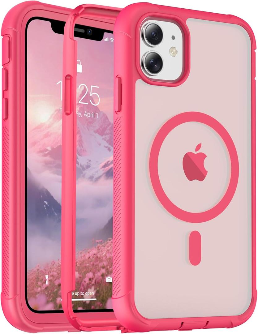 for iPhone 11 Case, [Compatible with MagSafe][Military Grade Drop Protection][Heavy Duty Protection][Non-Slip][Shockproof] with 2-Layer Durable Bumper Phone Case 6.1''-Rose