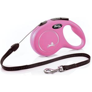 FLEXI New Classic Cord Retractable Dog Leash for Small Dogs up to 26 lbs. 16 ft., Pink | Tangle-Free Pet Walking Leash with One-Handed Brake, Pause, Lock|German Quality Product
