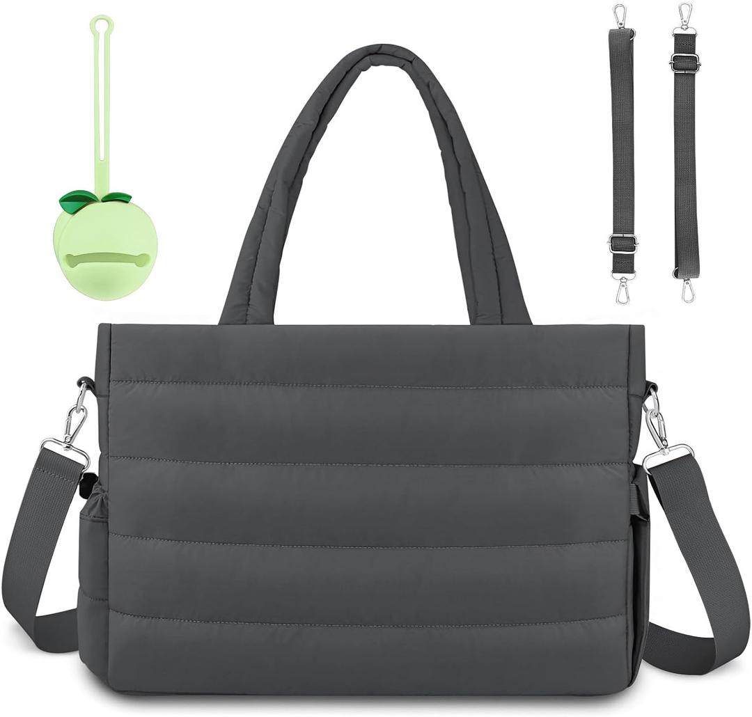 KUBYA Diaper Bag Tote, Puffer Diaper Tote Bags for Women Lightweight Travel Work Hospital Baby Bag Crossbody Mommy Bag
