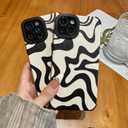 Designed for iPhone 14 Pro Phone Case, Soft PU Leather TPU and Cute Art Wavy Painted for Women Girls, Slim Protective Shockproof Compatible with iPhone Case (Beige, iPhone 14 Pro)
