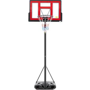 Sweetcrispy Portable Basketball Hoop Outdoor 6.1-10FT Adjustable Height, 44 Inch Shatterproof Backboard/Shock Absorbent Rim, Fillable Base, 2 Wheels for Backyard/Driveway (Black&Red)