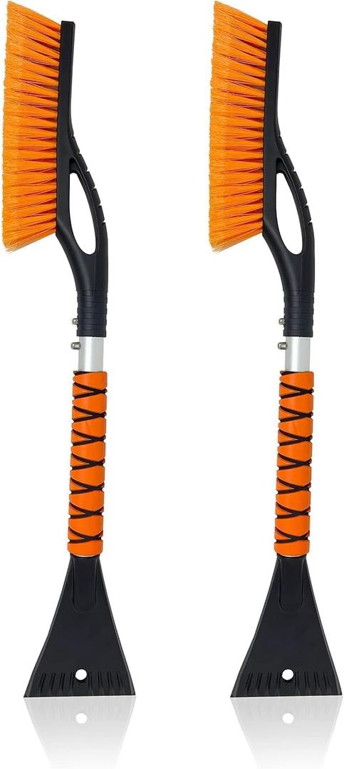 EcoNour 27" Car Snow Brush and Ice Scrapers for Car Windshield (Orange- 2 Pack) | Scratch Free Bristle Head Snow Brush & Tough Window Snow Scraper with Aluminium Body
