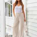 LILLUSORY Women's Linen Summer Palazzo Pants Flowy Wide Leg Beach Pants with Pockets (Beige, L)