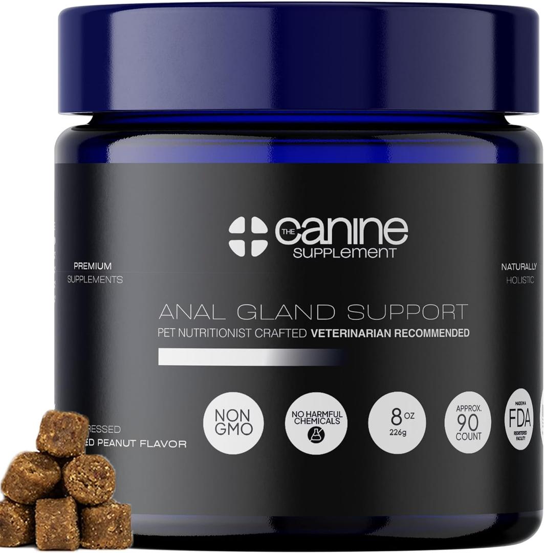 Anal Gland Support for Dogs | High-Fiber Digestive Soft Chews with Pumpkin & Flaxseed | No Scoot Aid for Itchy Bums, Healthy Poop & Gut Function | Peanut Flavor, 90 Count