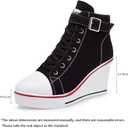 Women's Canvas High-Heeled Shoes Fashion Sneakers Casual Shoes for Walking Platform Wedges Pump Shoes (Black)