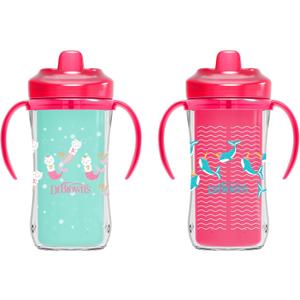 Dr. Brown's Milestones Insulated Hard Spout Sippy, Spill Proof Cup with Handles for Toddlers, 2-Pack, Pink, 10 oz/ 300 mL, BPA Free, 12m+