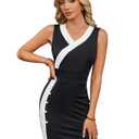 winkbay Women's Wrap V Neck Sheath Dress Elegant Button Sleeveless Bodycon Business Casual Cocktail Dresses Black Medium (Black, M)