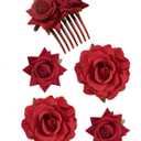 5 Pieces Rose Flower Hair Clip, Red Rose Fabric Floral Brooches, Mexican Hair Flowers Hair Accessories for Women and Girls Wedding Party Halloween