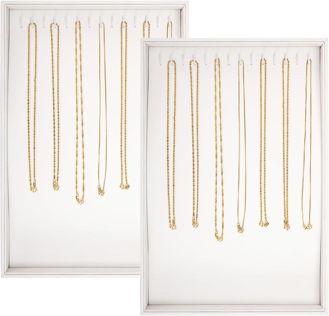 Polmart Stackable Necklace & Jewelry Organizer/Storage/Display Trays, White Leatherette (2-Pack)