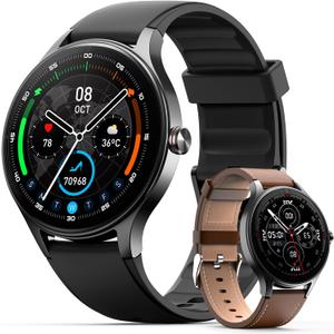 Woneligo Smart Watch for Men,1.57inch AMOLED Touchscreen Fitness Watch for iPhone & Android, Heart Rate/Sp02/Sleep Monitor,110+ Sport Modes IP68 Waterproof Bluetooth Calls,2 Bands (Black, 1.57)
