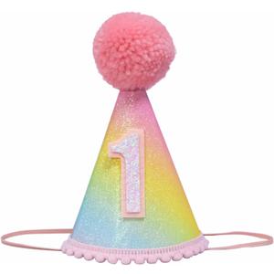 First Birthday Hat with Pink Pom Topper - Glitter Colorful Hat, 1st Birthday Cake Smash Photo Prop, Pink Girl Decoration