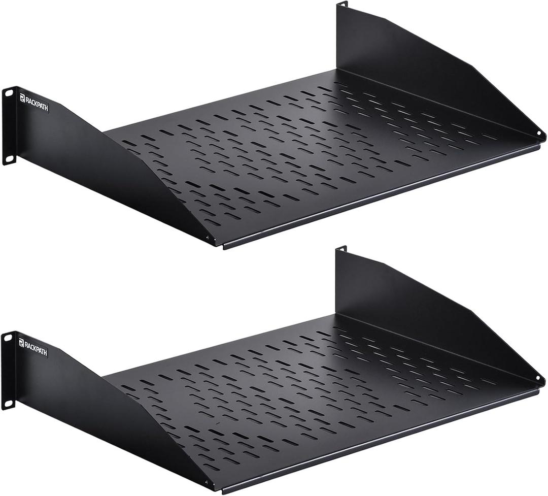 RackPath 2U Cantilever Universal Rack Shelf - 14in Deep Rackmount Shelf for 19 AV/Network Equipment Racks 55lbs Capacity - 2 Pack