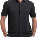 VEBOON Men's Short Sleeve Button Down Shirts Cotton Lightweight Stretch Moisture Wicking Dress Shirt with Pocket (Medium, Black)