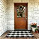 SEEKSEE Buffalo Plaid Outdoor Rug 27.5x43 Black and White Front Door Mat, Layering Rug for Porch, Washable Doormat, Cotton Area Rug for Outdoor Entrance Entryway Patio Porch Decor